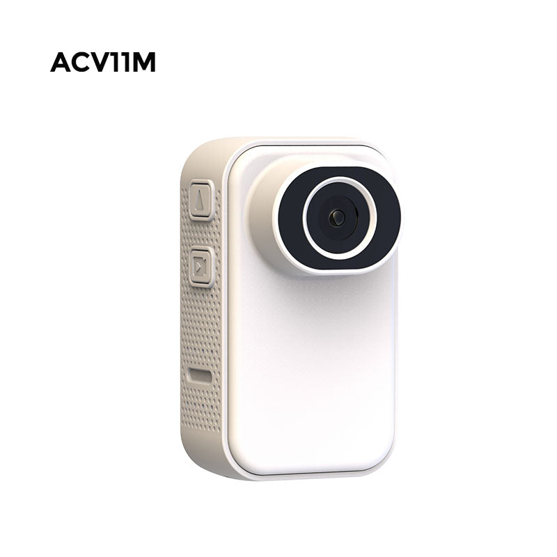 ACV11M White Sports Tiny Camera, 3MP Photo 2K Video, Super Tiny and light design, Thumb size, Riding kits, Magnet Lanyard